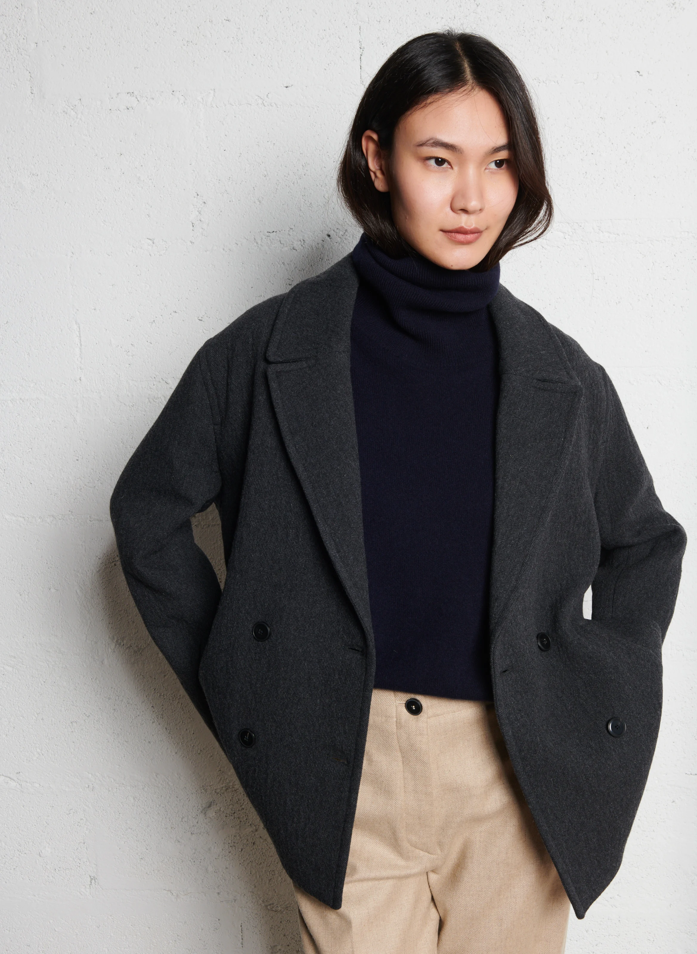 Manteau court en laine mélangée | Gris