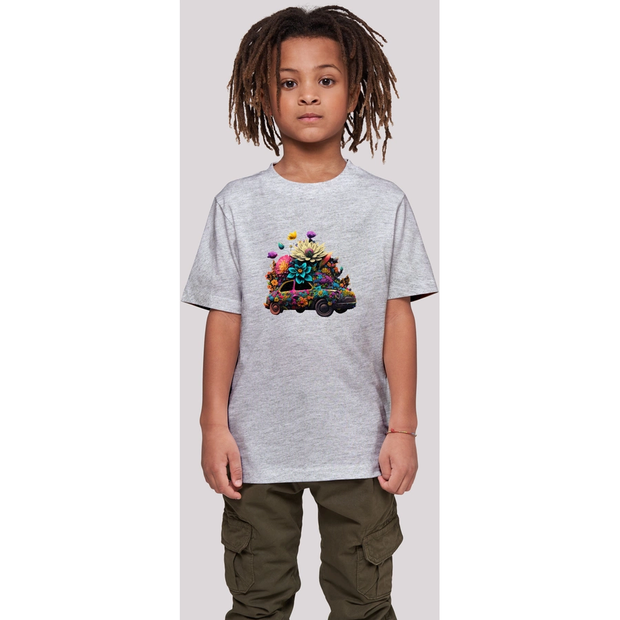 F4NT4STIC T-Shirt Blumen Auto Unisex Tee heather grey