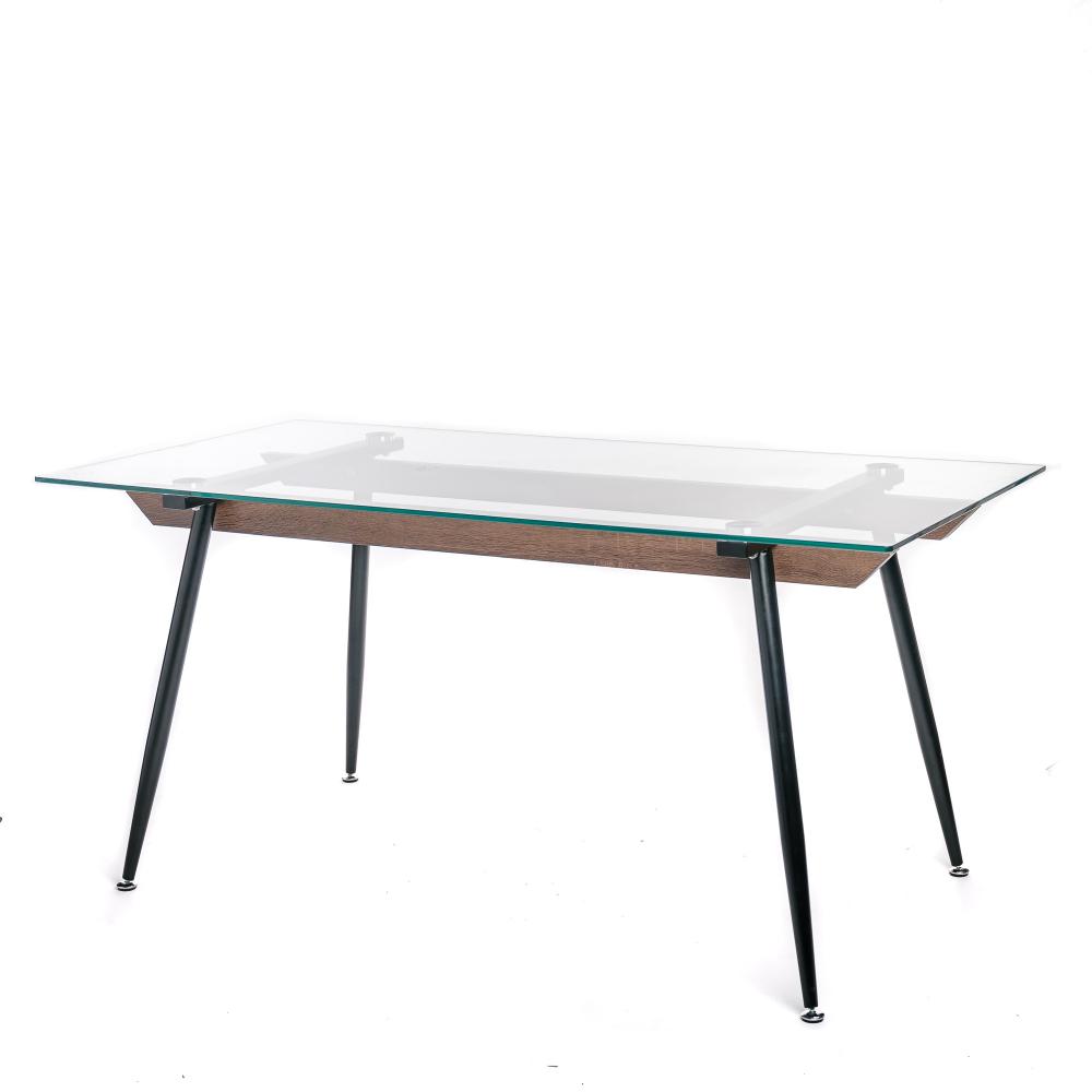 TABLE RECTANGLE PLATEAU VERRE BOIS FONCED.160X80X75