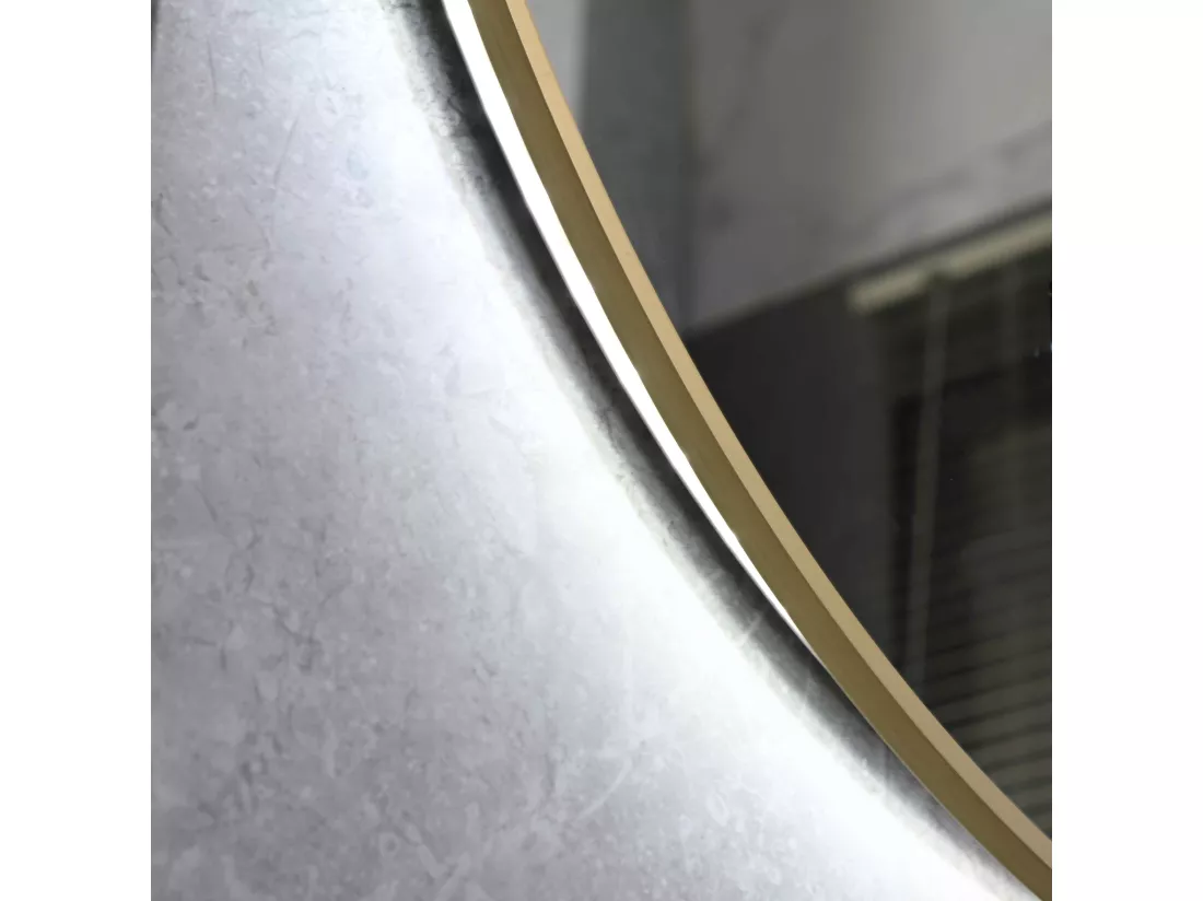 LuxuryBain- Miroir de salle de bain LED à luminosité variable 80cm rond avec cadre en aluminium doré, or et touche sensitive