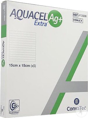 Aquacel Ag+ Extra Pansements 15x15cm Pièces 5 (413568)