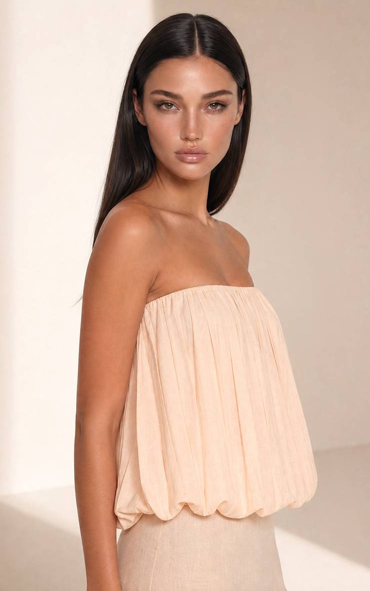 Naturel Top Bandeau Long Froncé Aspect Lin