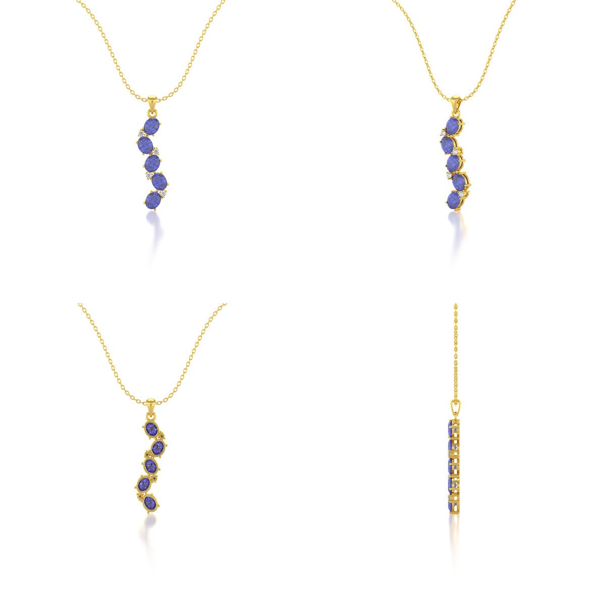 Collier Pendentif ADEN Or 585 Jaune Tanzanite et Diamants Chaine Or 585 incluse 1.78grs