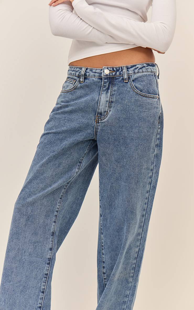 Mid Blue Wash Jean Droit Taille Mi-haute