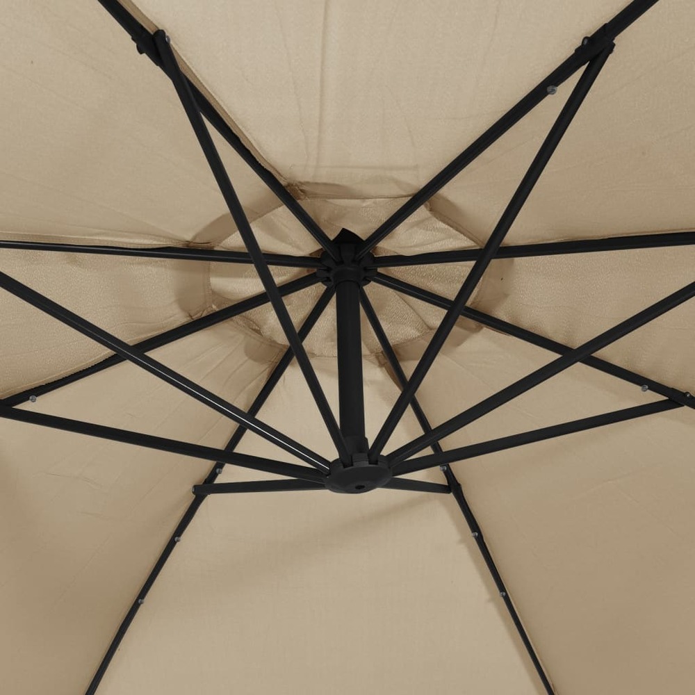 Parasol meuble de jardin en porte-à-faux led et mât en acier 300 cm taupe