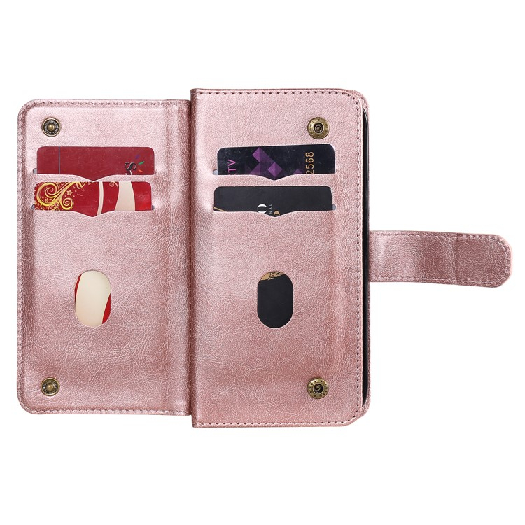 iPhone 16e Leder Tasche Flip Cover Kartenfächer mit Druckknopfverschluss - Roségold
