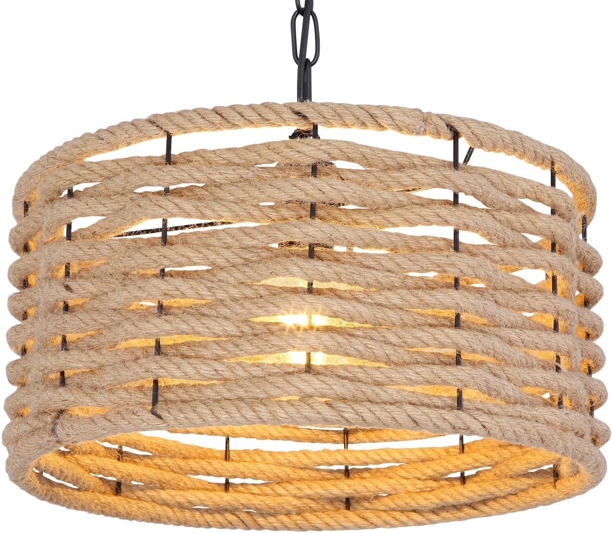 Pendelleuchte - schwarz matt - braun - Hanfseil - 156 cm