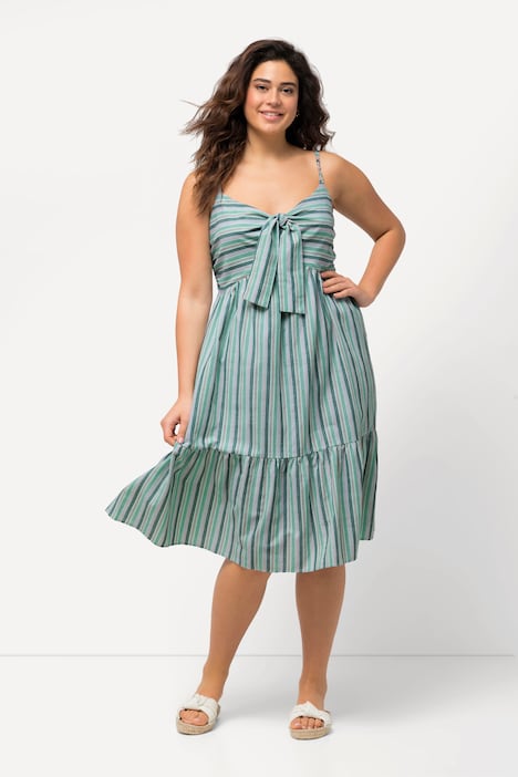 Midikleid, Streifen, A-Linie, V-Ausschnitt, ärmellos