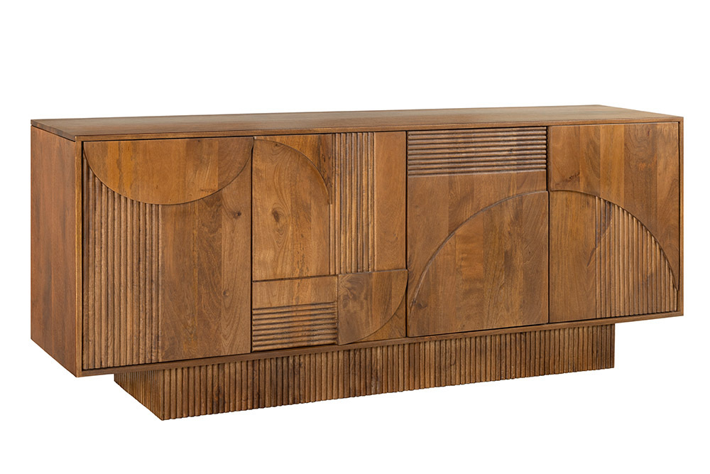Design Sideboard ART DECO 170cm braun smoked Mangoholz massiv 3D-Front