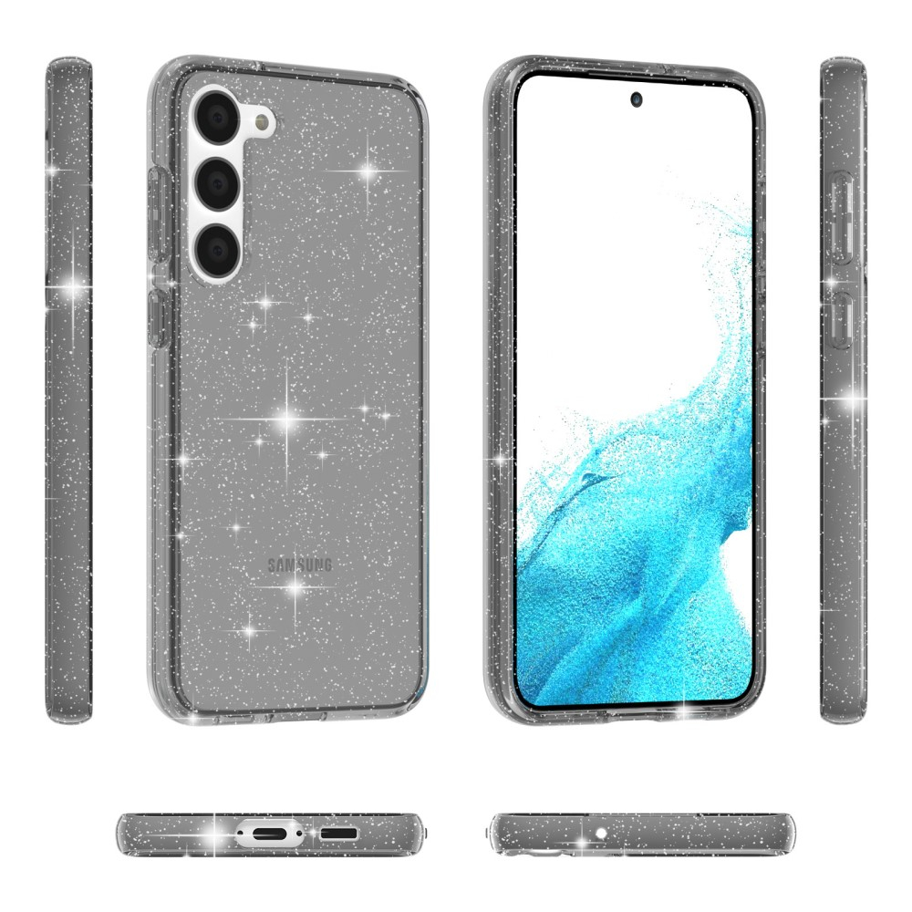 Samsung Galaxy S23 5G Hybrid Hardcase Schutzhülle im Glitzer Design - Grau / Transparent