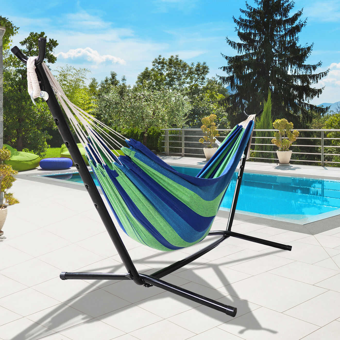 Pratik Garden Hamac rayé bleu - 200x150 cm