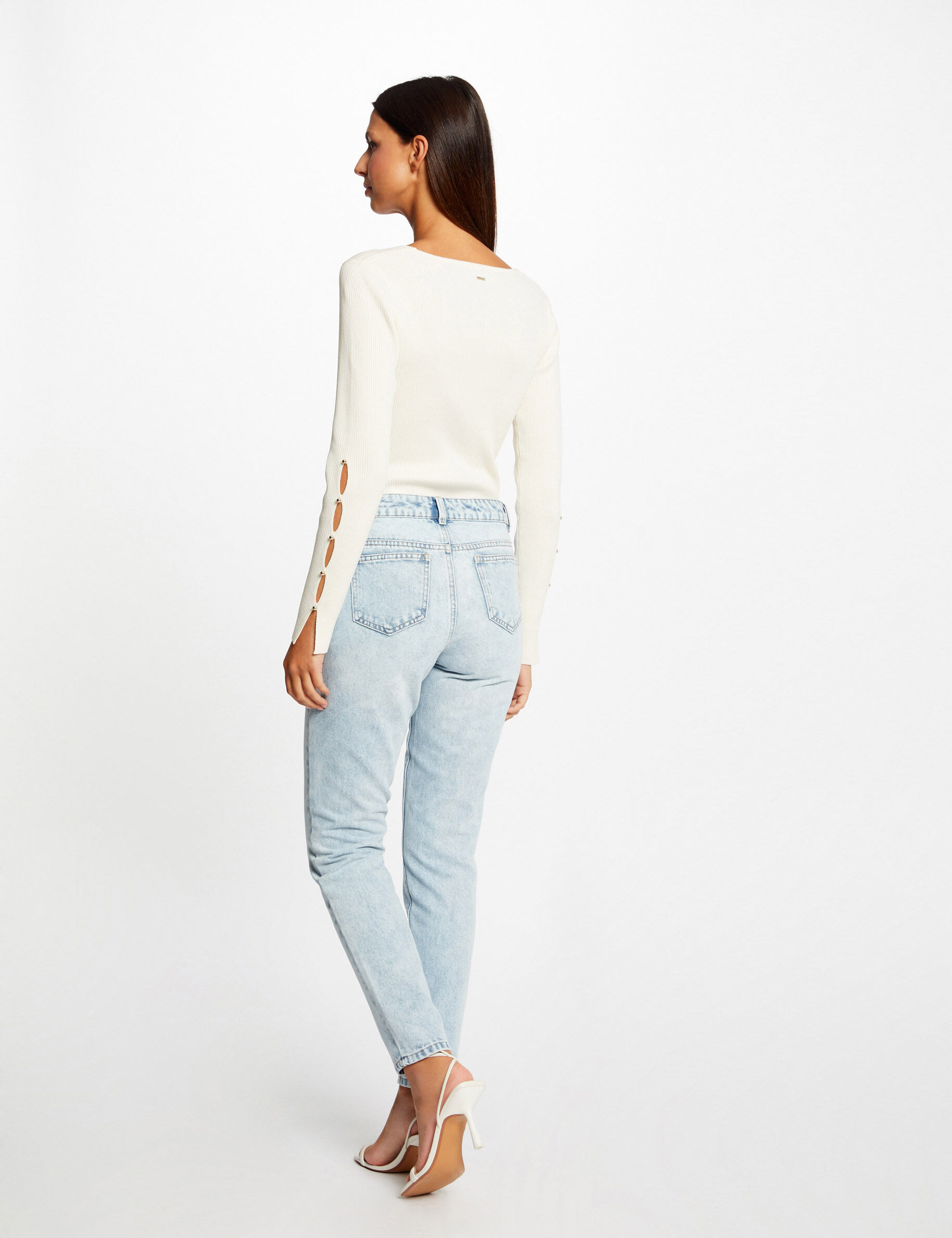 Jeans droit avec ornements métalliques jean bleached femme - jean_bleached