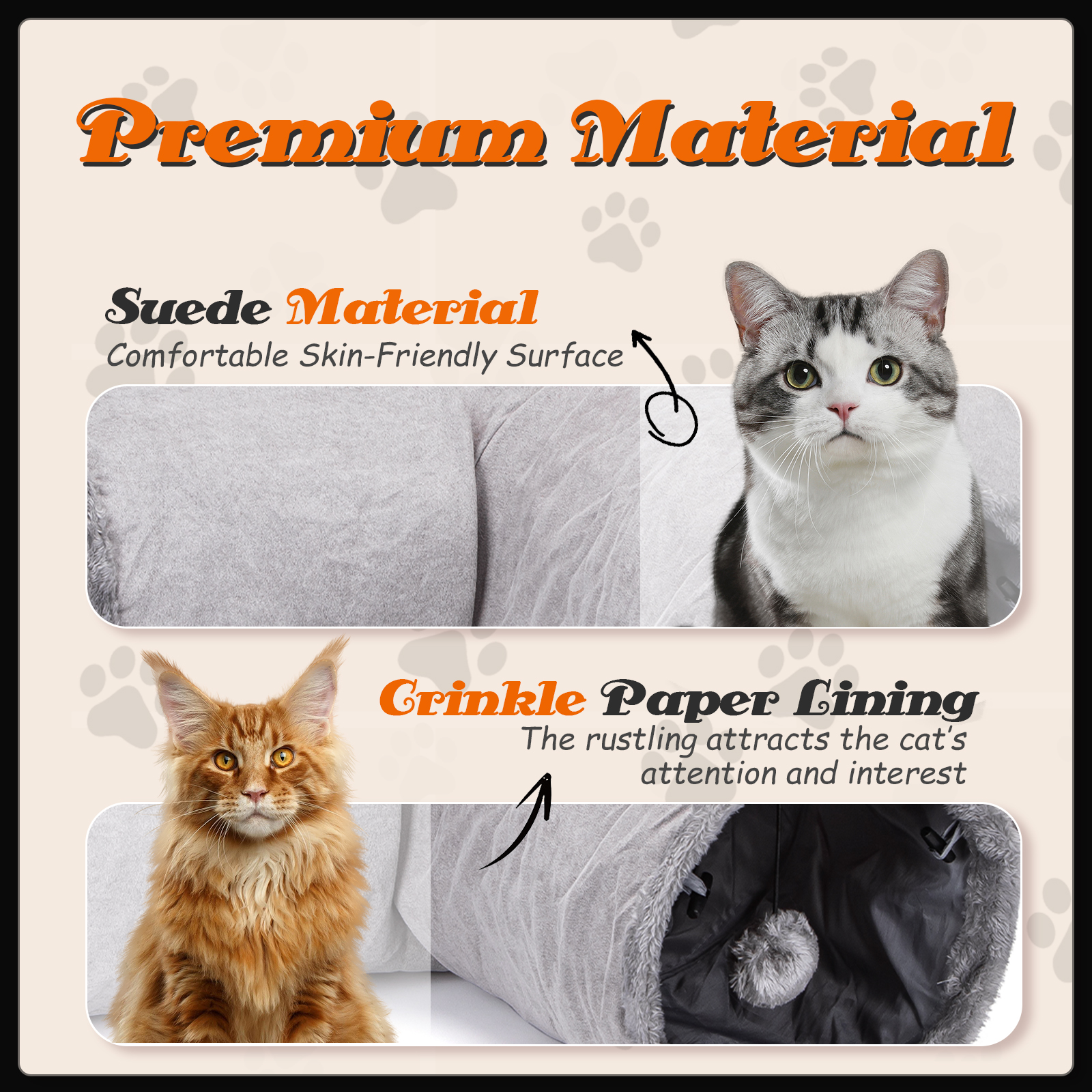 Túnel para Gatos Nobleza em Camurça Sintética, Túnel Interno de 3 Vias com 1 Orifício e Bola Pendurada, Brinquedo Dobrável para Animais de Estimação, Ideal para Gatos, Gatinhos, Coelhos e Furões (Cinza)