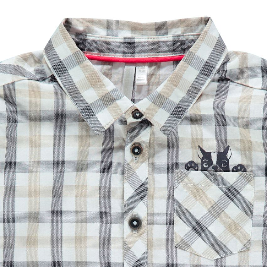 Chemise manches longues à carreeaux à poche print bouledogue - Blanc