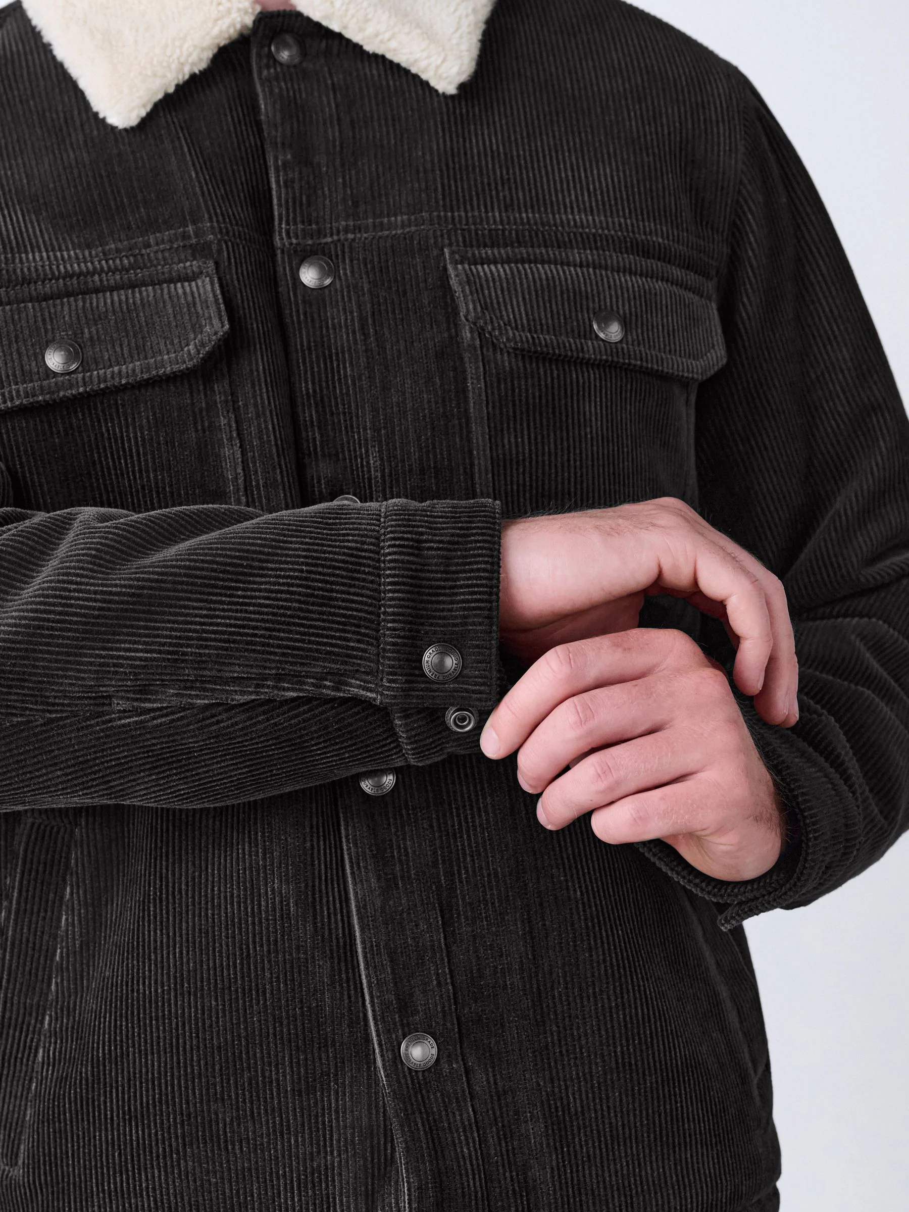 Antraciet - Corduroy borg gevoerd truckerjack