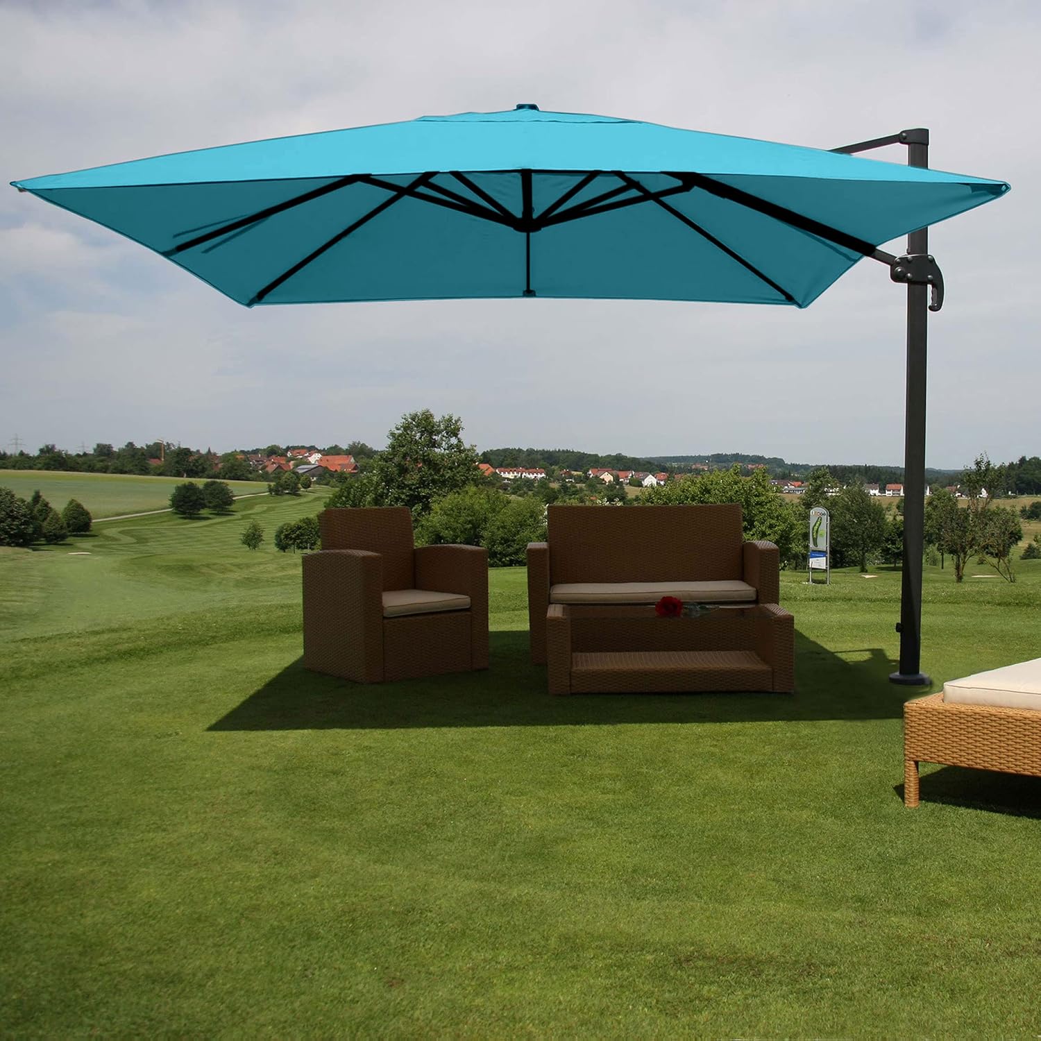 Mendler Gastronomie-Ampelschirm HWC-A96, 3,5x3,5m (Ø4,95m) Polyester Alu/Stahl 25kg