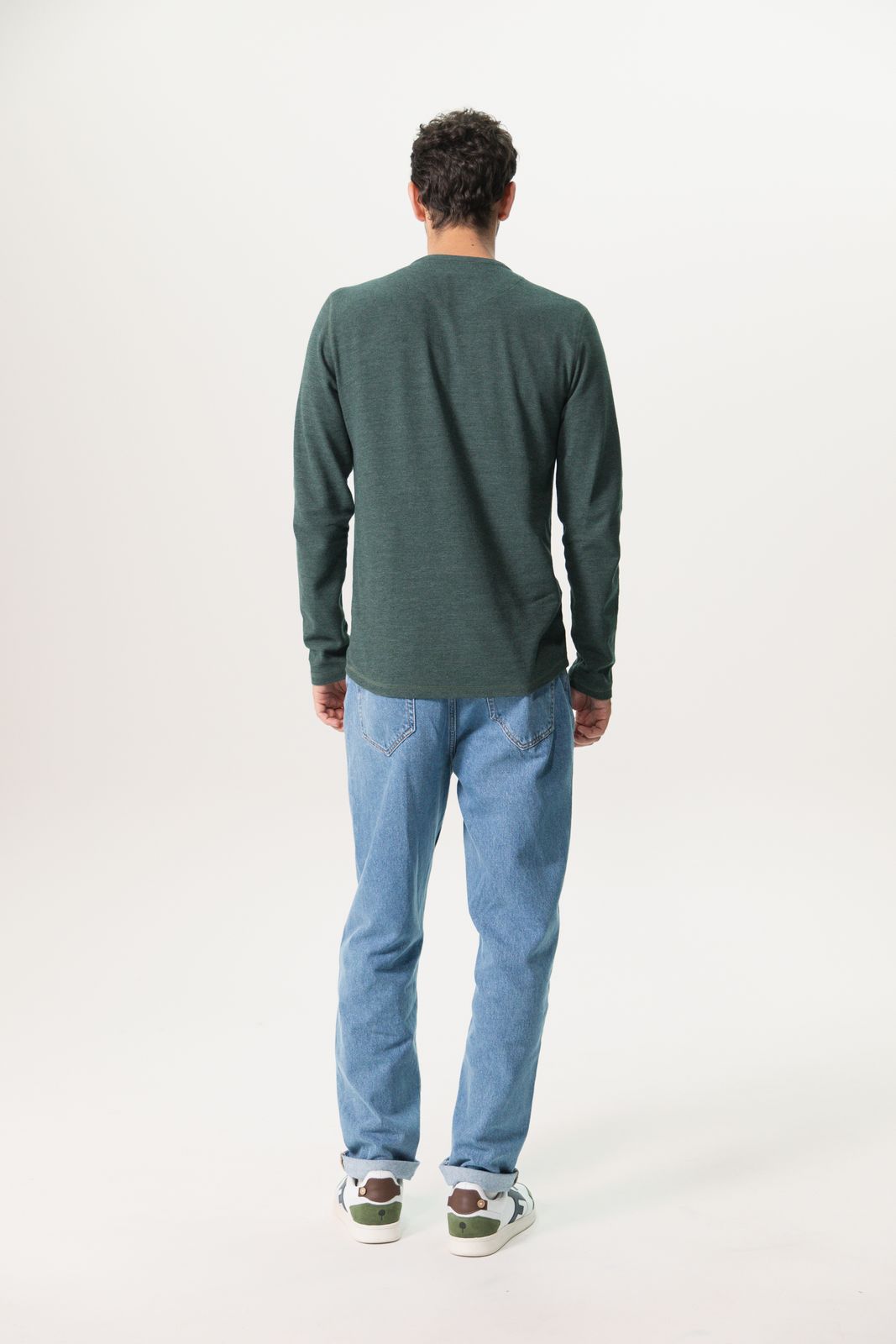 Donkergroen katoenen henley T-shirt