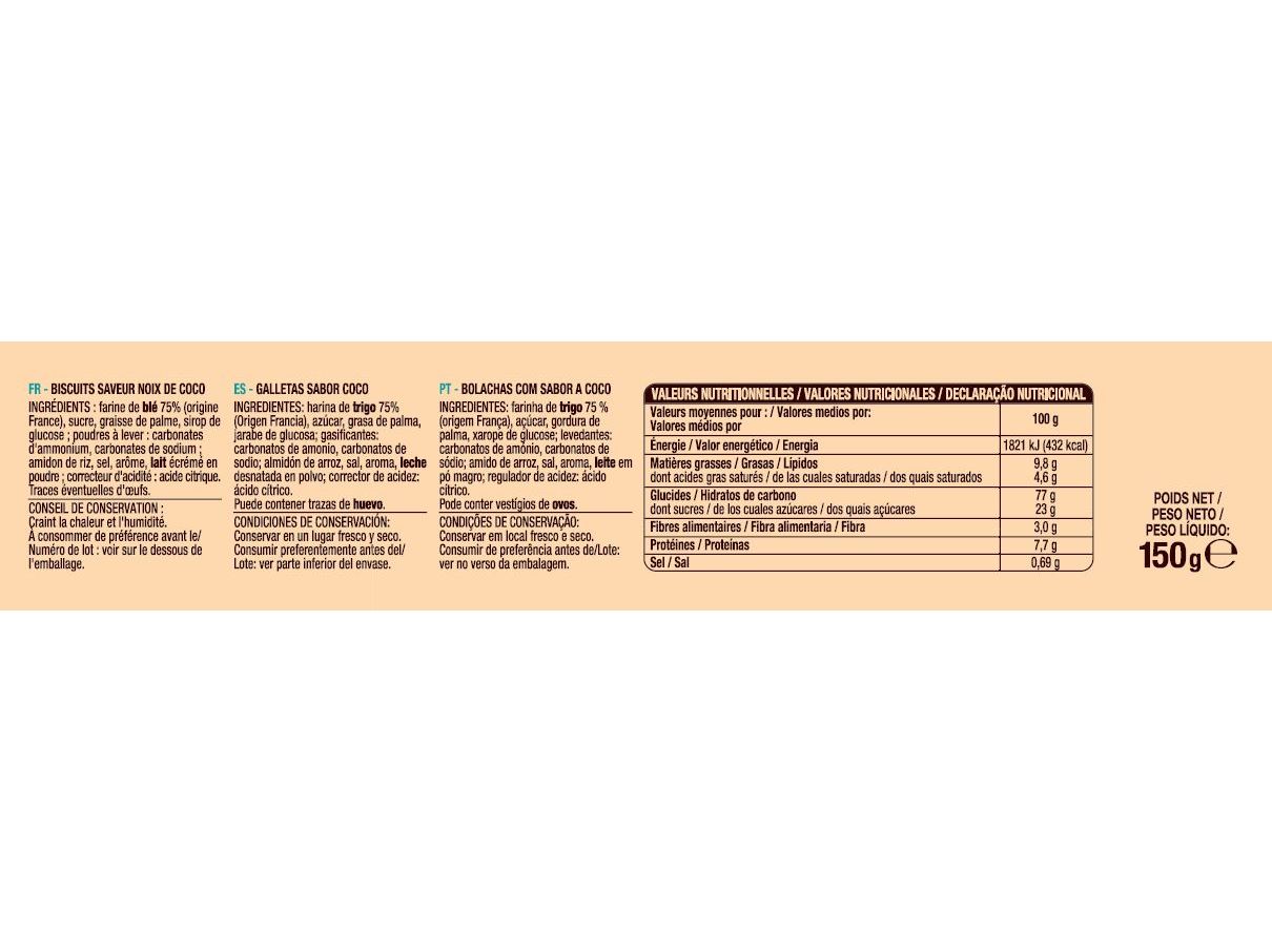 BOLACHA AUCHAN COM SABOR A COCO 150G