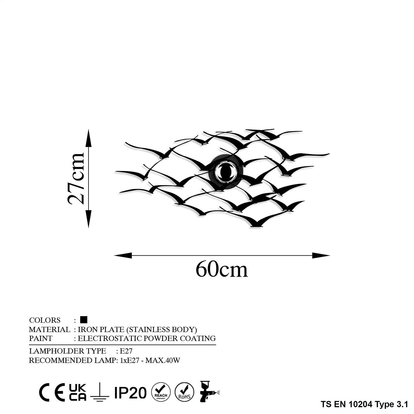 Sheen Applique murale Flying Birds noire - 60x27x9 cm