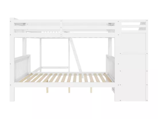 Lit enfant 140*200 cm et 90*200 cm, pour trois enfants, en pin, lit enfant multifonctionnel avec escalier, blanc