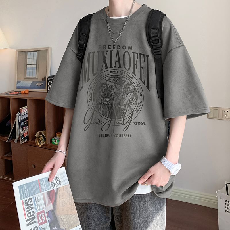 Derbundy - T-shirt met ronde hals en elleboogmouwen en belettering