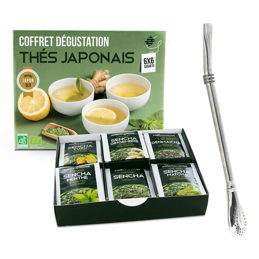Coffret thés japonais en infusettes + paille inox avec filtre