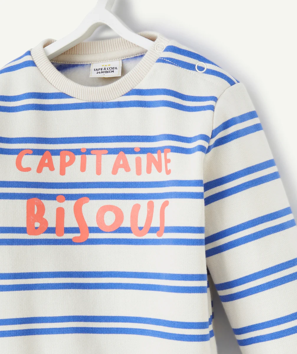 SWEAT BÉBÉ GARÇON EN FIBRES RECYCLÉES IMPRIMÉ RAYÉ THÈME CAPITAINE BISOUS