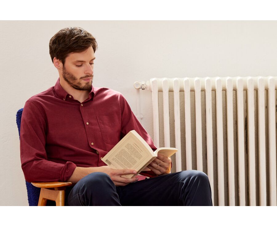 Chemise flanelle Rouge Bordeaux - Poche poitrine - ALEXANDER