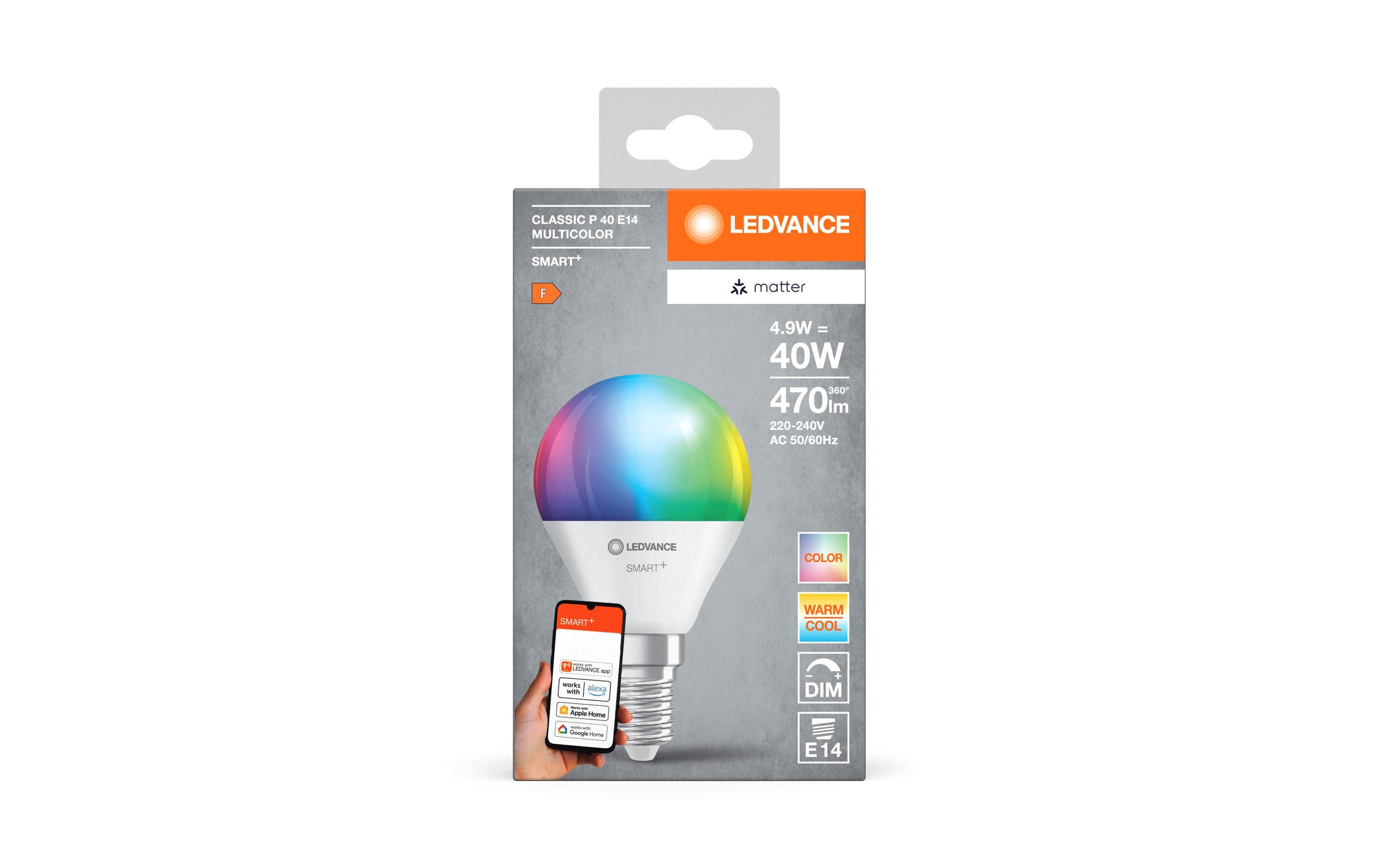 SMART+ Matter Mini Bulb Multicolor 4.9W 827-865 E14Klassische Miniballform mit Matter technologie