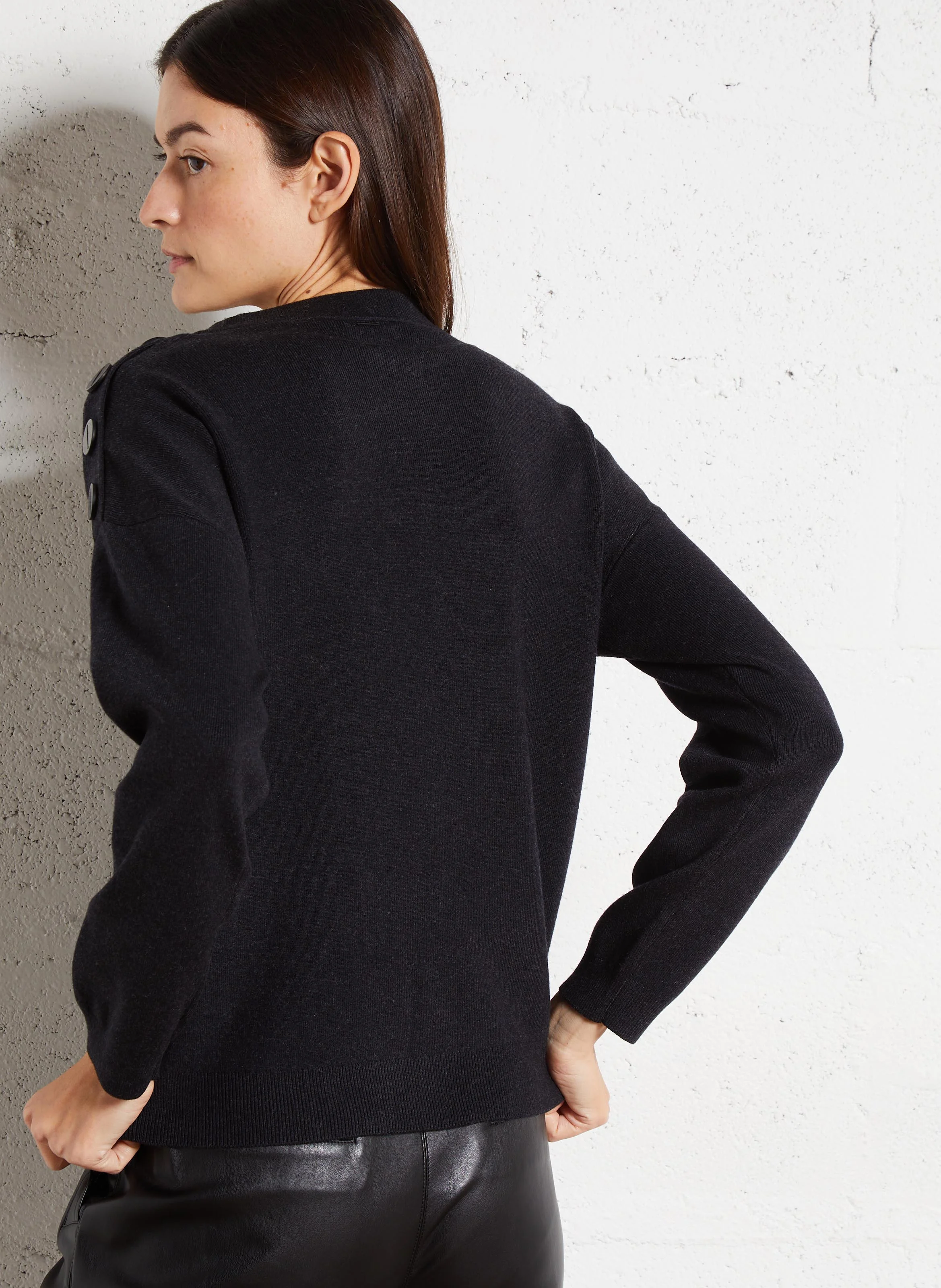 Pull droit col rond en maille mélangée | Gris