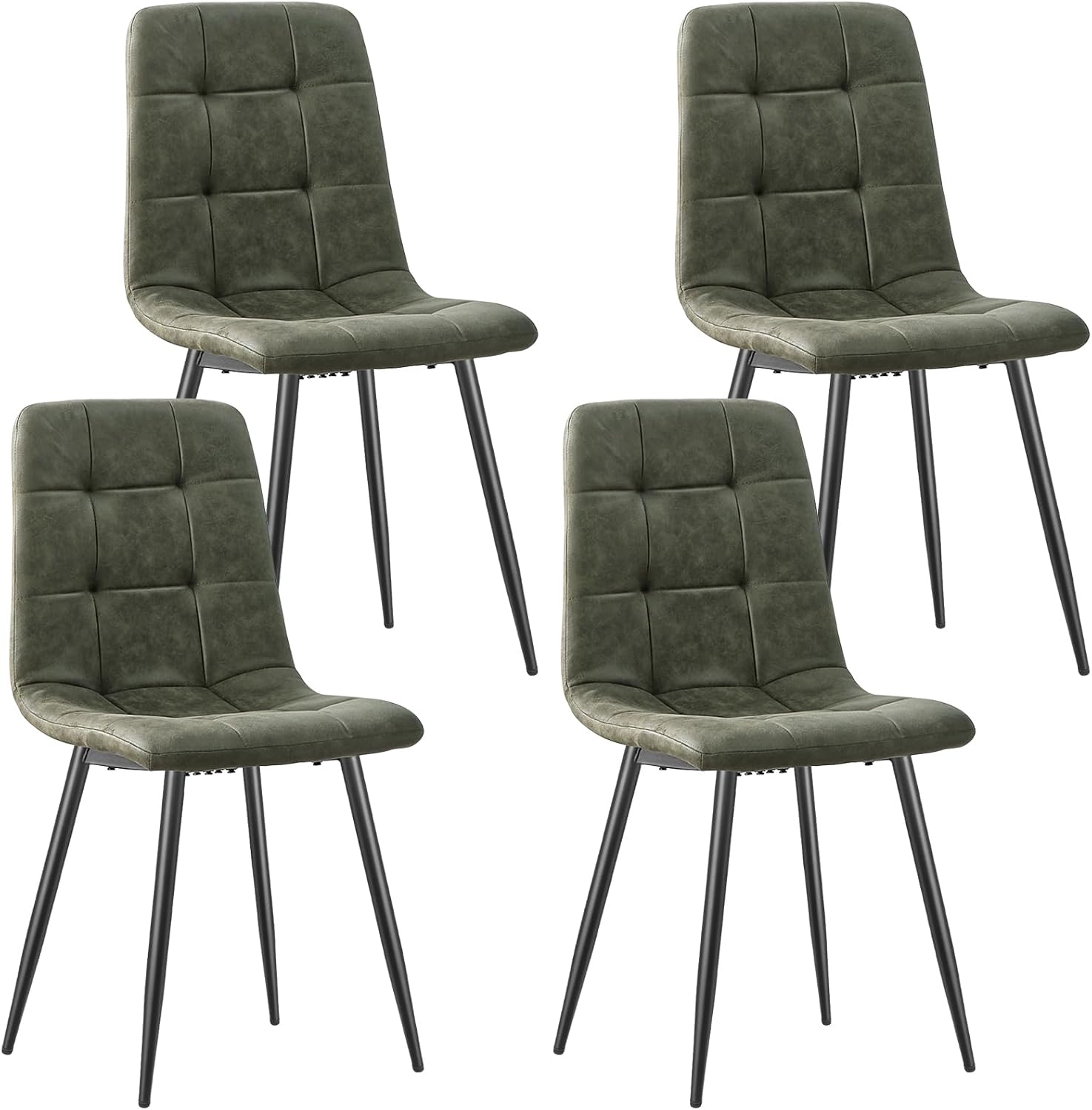 Esszimmerstühle 4er Set, Techno Stoff Küchenstühle, Polsterstühle, Wohnzimmerstühle mit schwarzen Metallfüßen, für Esszimmer, Wartezimmer und Wohnzimmer, Oliv-Grün