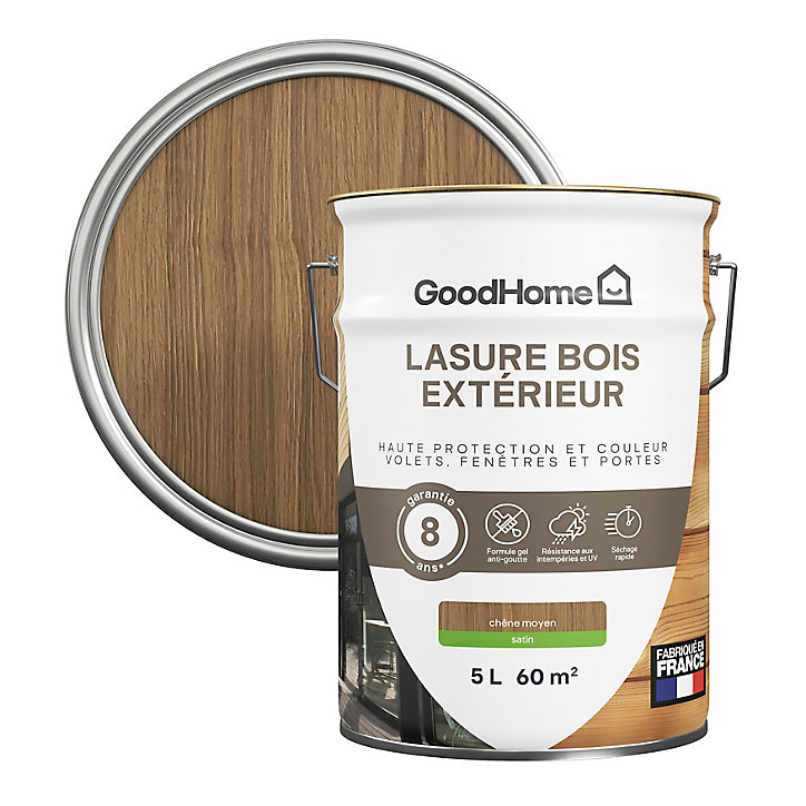 Lasure extérieure chêne moyen satin 8 ans GoodHome 5L