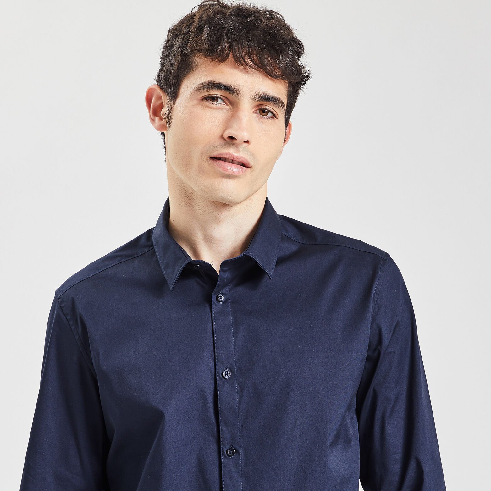 Chemise slim unie coton biologique stretch Bleu foncé