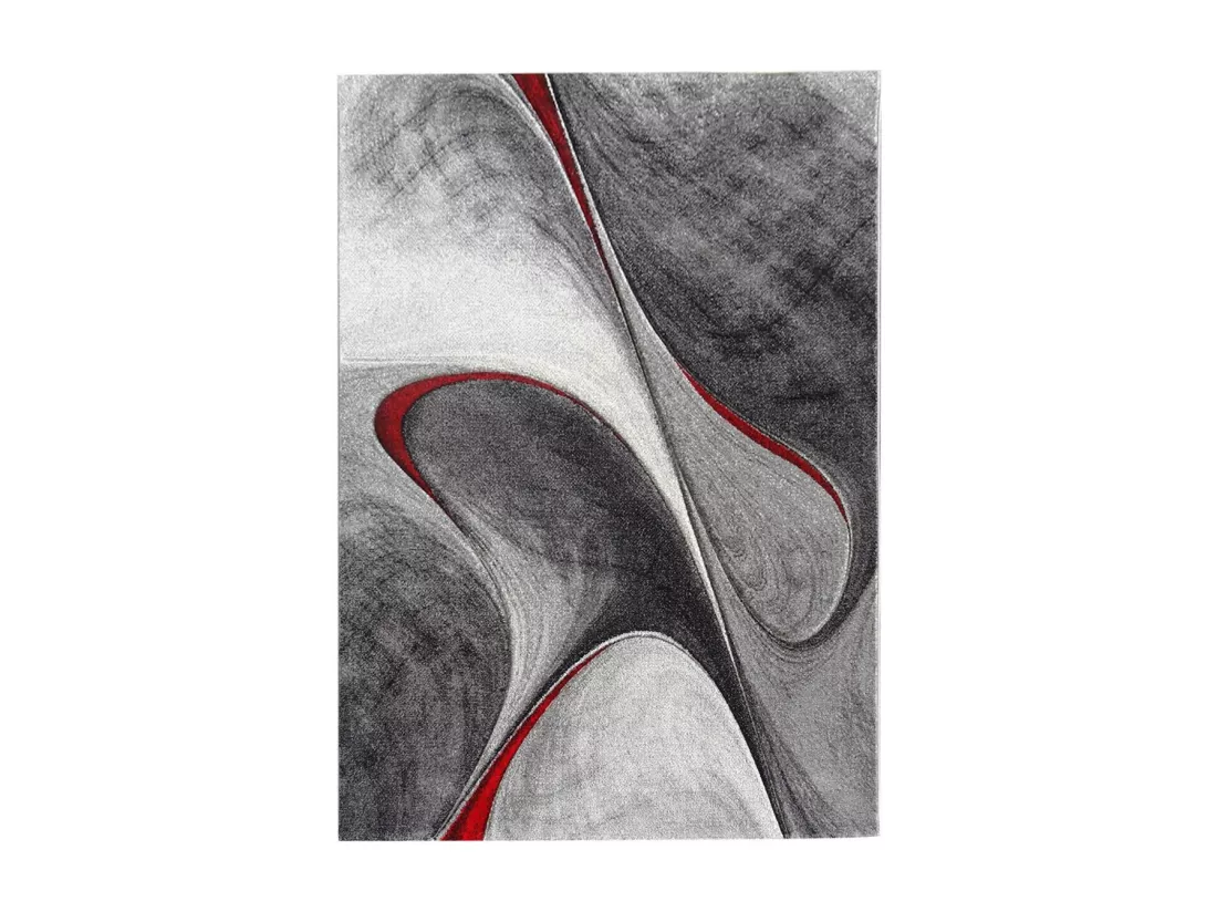 tapis salon 160x230 tissé rouge et gris rectangle motif géométrique MADILA