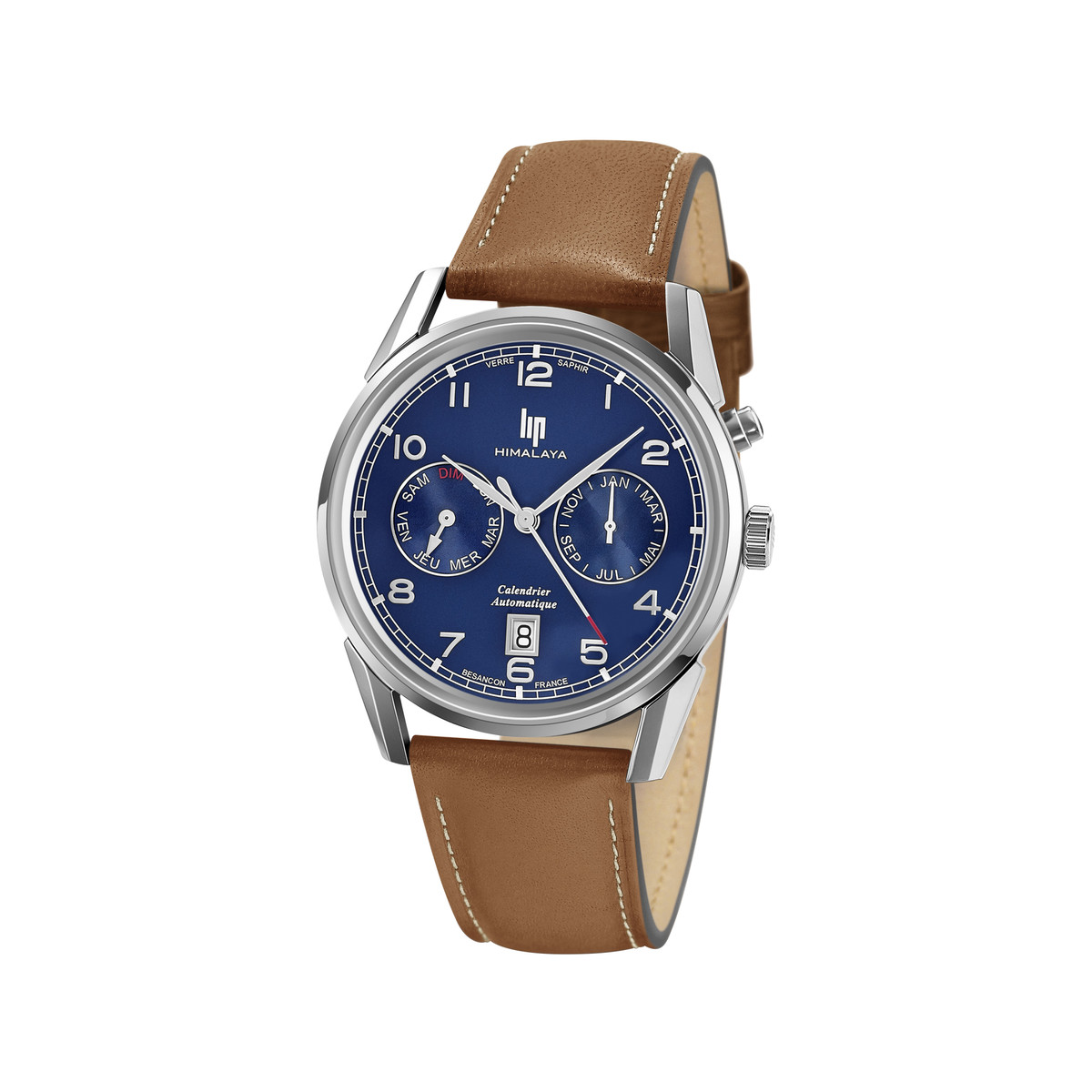 Montre Lip homme automatique acier cuir marron