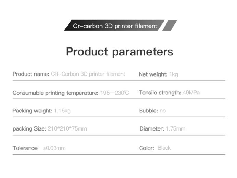 Creality Filament CR-PLA, Carbon, Schwarz, 1.75 mm, 1 kg Hochwertiges 1.75 mm PLA Karbon/Kohlenstoff Filament für 3D Drucker