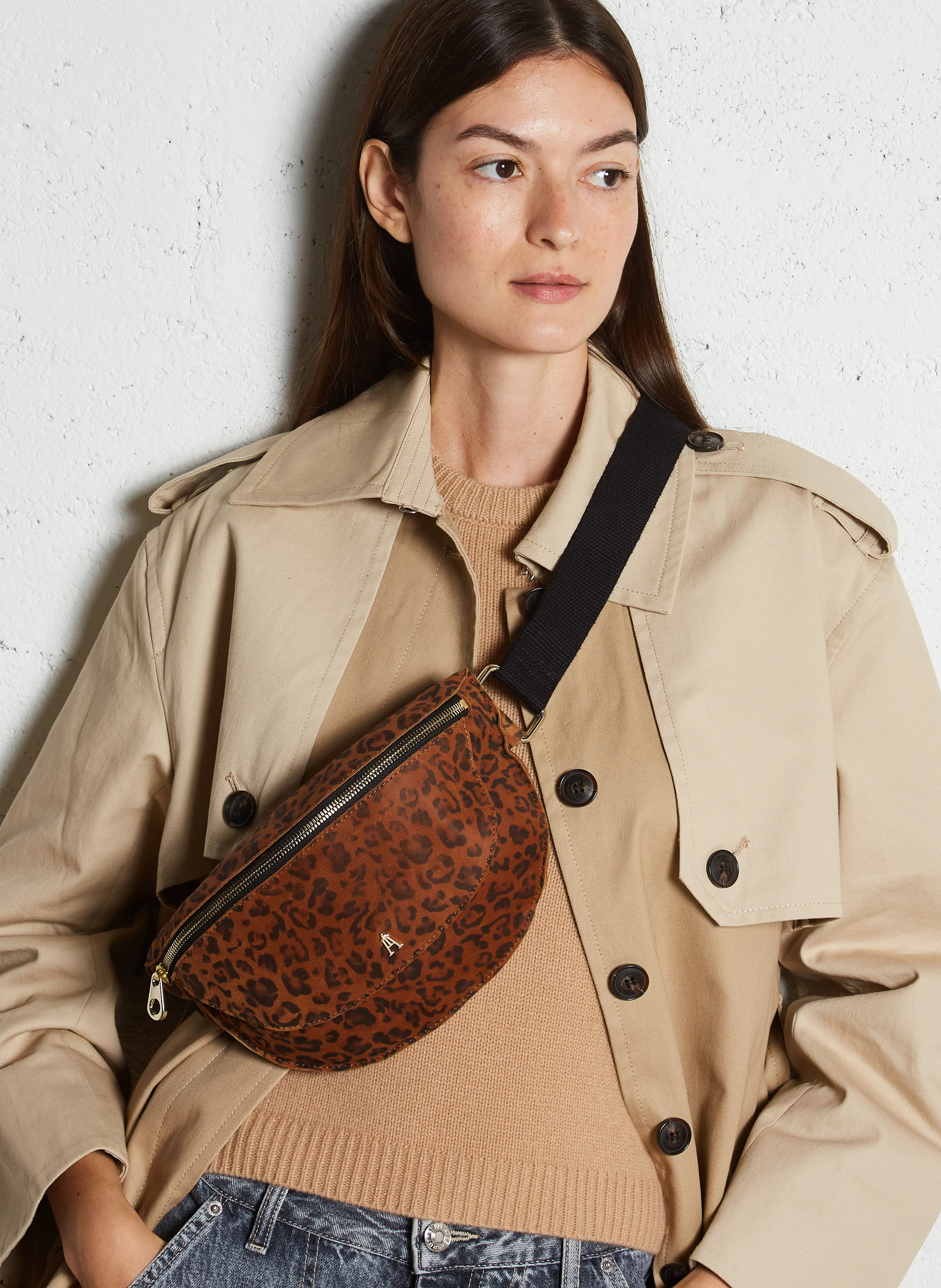 SMILE - Sac banane en cuir à motif léopard | Marron