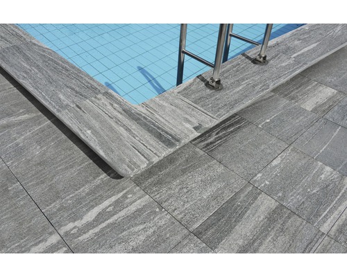 FLAIRSTONE Zwembadrand Arctic Gneiss grijs hoekstuk binnen en buiten afgerond 60x35 / 60x35 x 3 cm