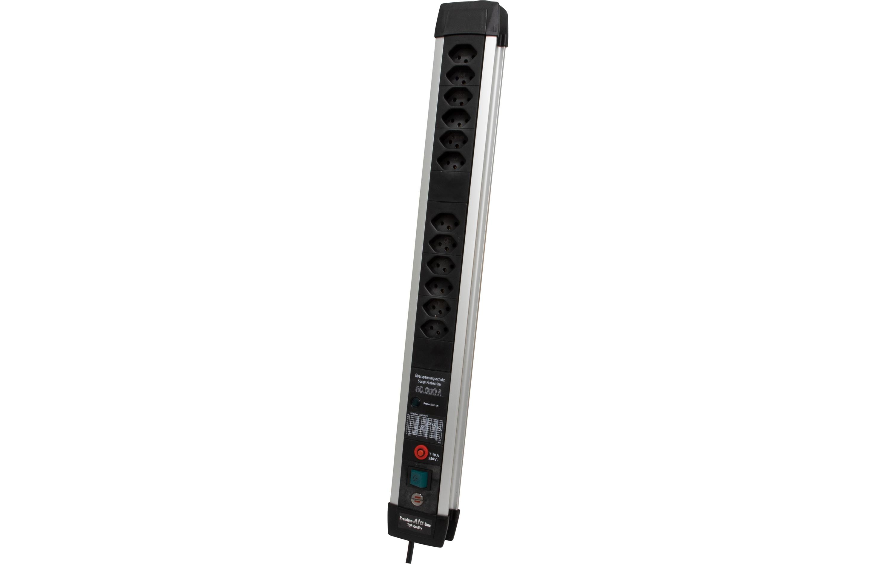 Steckdosenleiste Premium-Protec-Line 12x T13Steckdosenleiste mit Sicherungsautomat (10 A), schwarz/grau