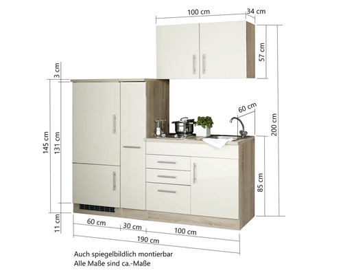 Held Furniture Enkele keuken met apparatuur Toronto 190 cm wit mat gedemonteerd 782.1.6513
