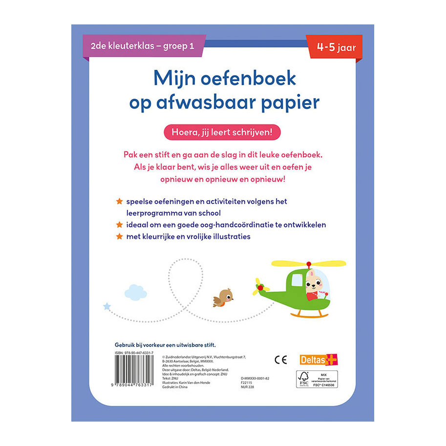 Oefenboek Afwasbaar Papier Eerste Schrijfspelletjes (4-5 j.)
