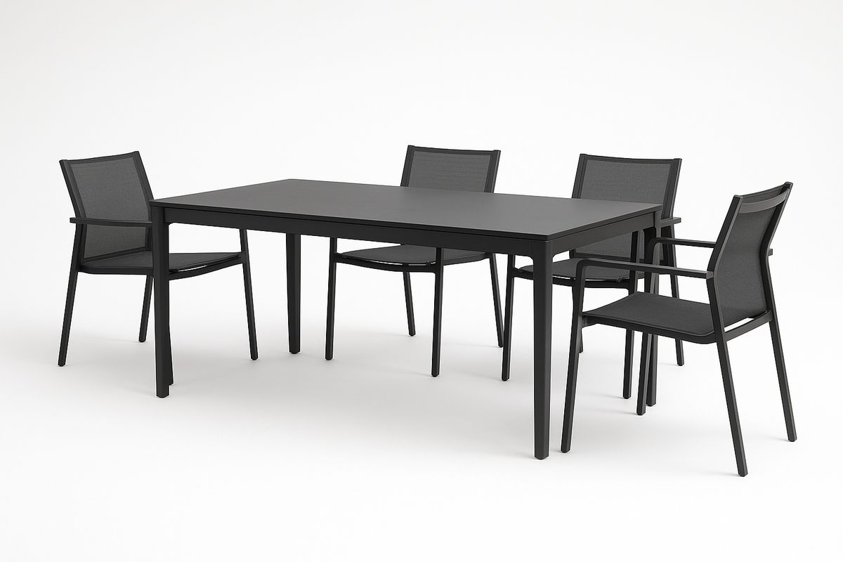 Esstisch und Stühle Set 5-teilig Schwarz Aluminium/Textilene
