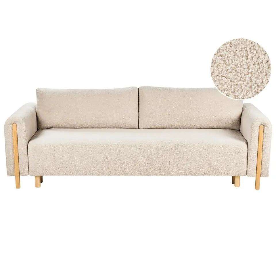 KVAM - Slaapbank 3-zits opbergruimte - Beige - Bouclé
