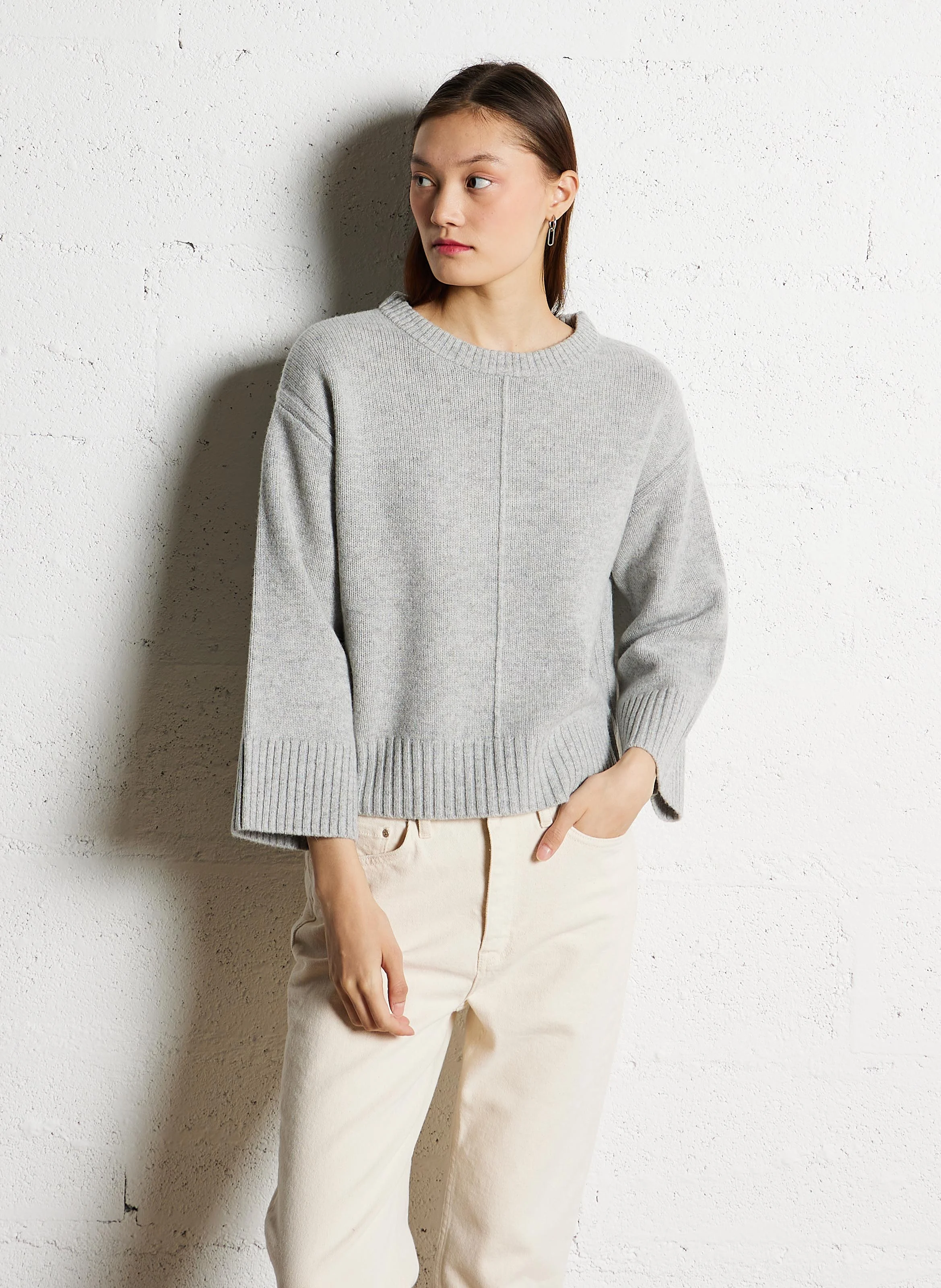 CORLEY - Pull droit col rond en laine | Gris