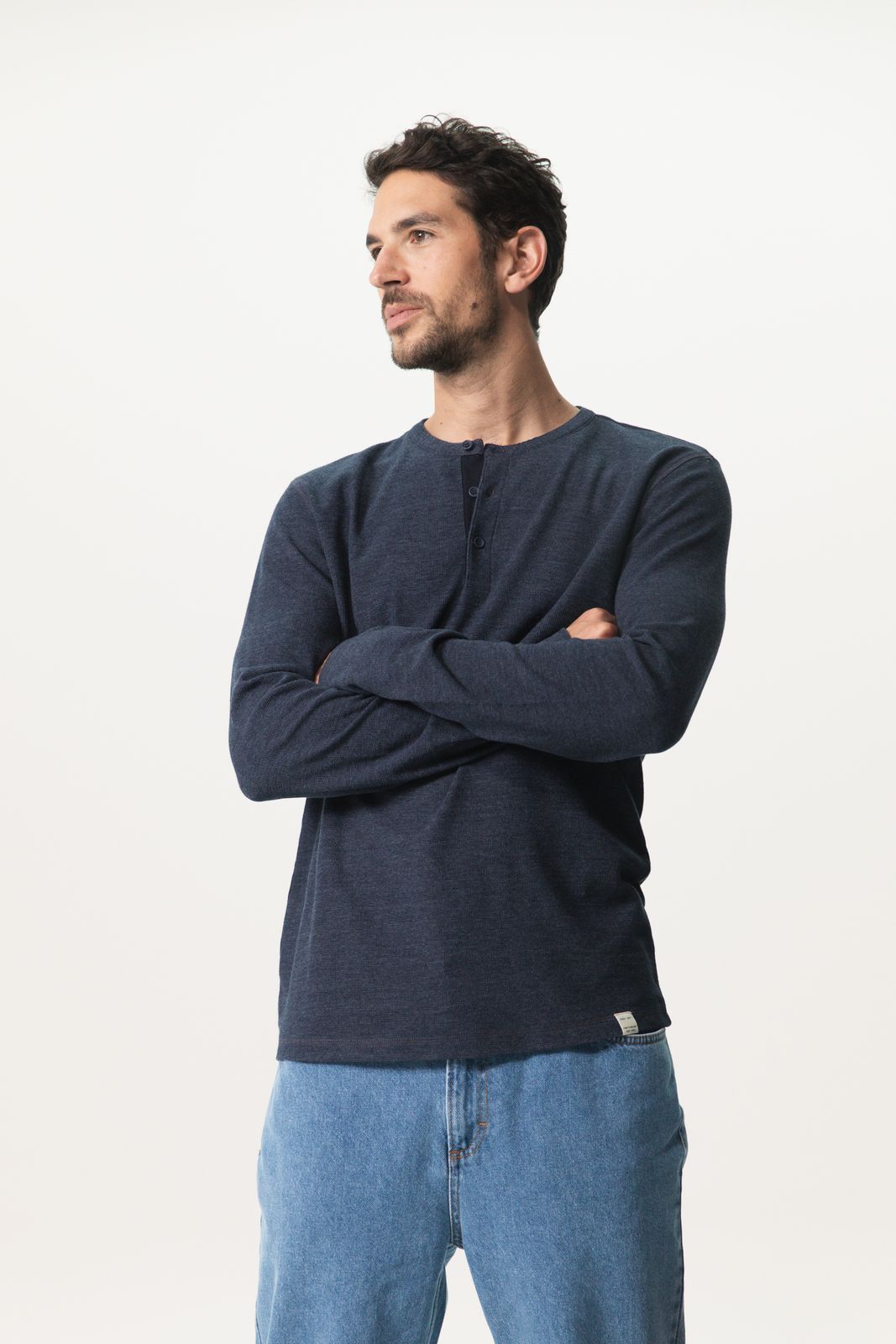 Donkerblauw katoenen henley T-shirt