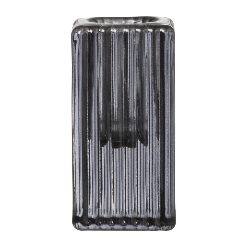 Kandelaar rib glas - grijs - 4x4x8 cm