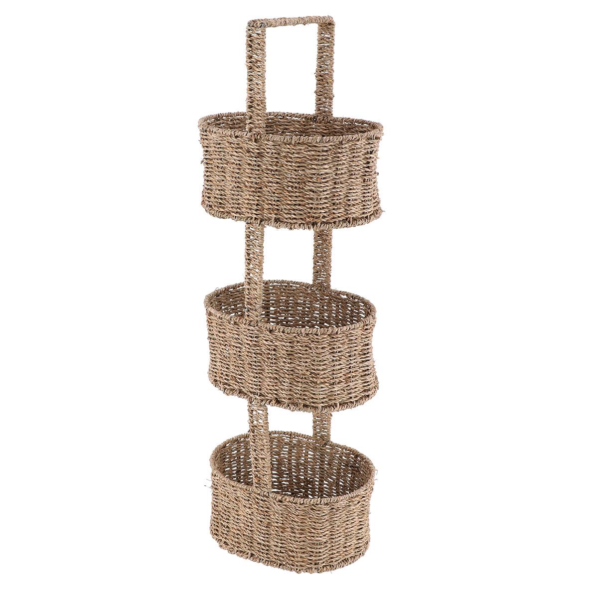 ETAGERE 3 PANIERS MATIERE VEGETALE METAL NATUREL