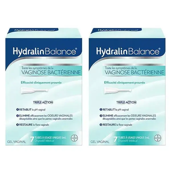 Gel vaginal Hydralin Balance Tripla Ação contra vaginose bacteriana - Embalagem com 2 x 7 tubos