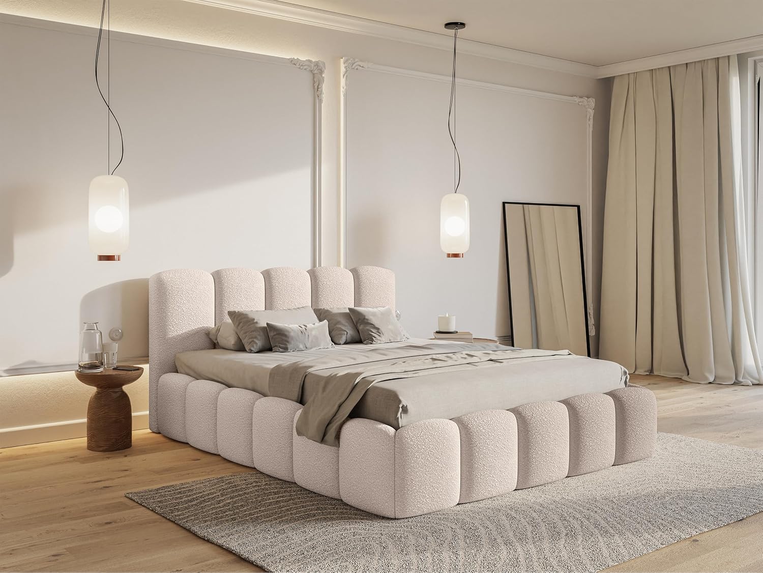 Selsey Bett 180 x 200 cm Polsterbett Schlafbett Mit Bettkasten Stauraum Metallgestell Kopfteil Boucle Cloudy II Hellbeige