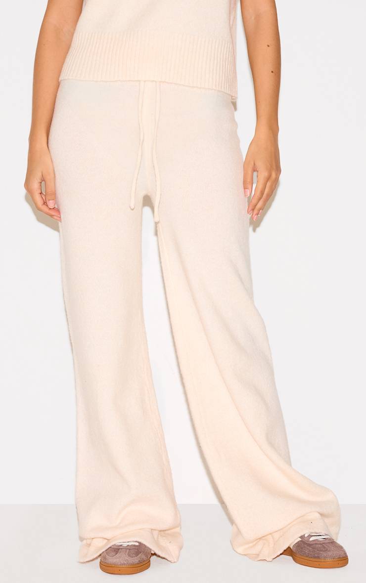 Ecru Pantalon Large En Maille Douce Chiné
